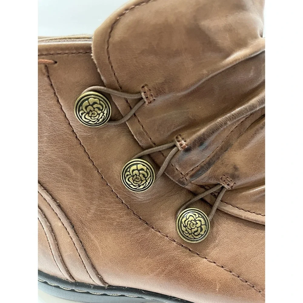Rockport Cobb Hill Ruched Leather Booties Brown Buttons Back Zip Women's 9.5